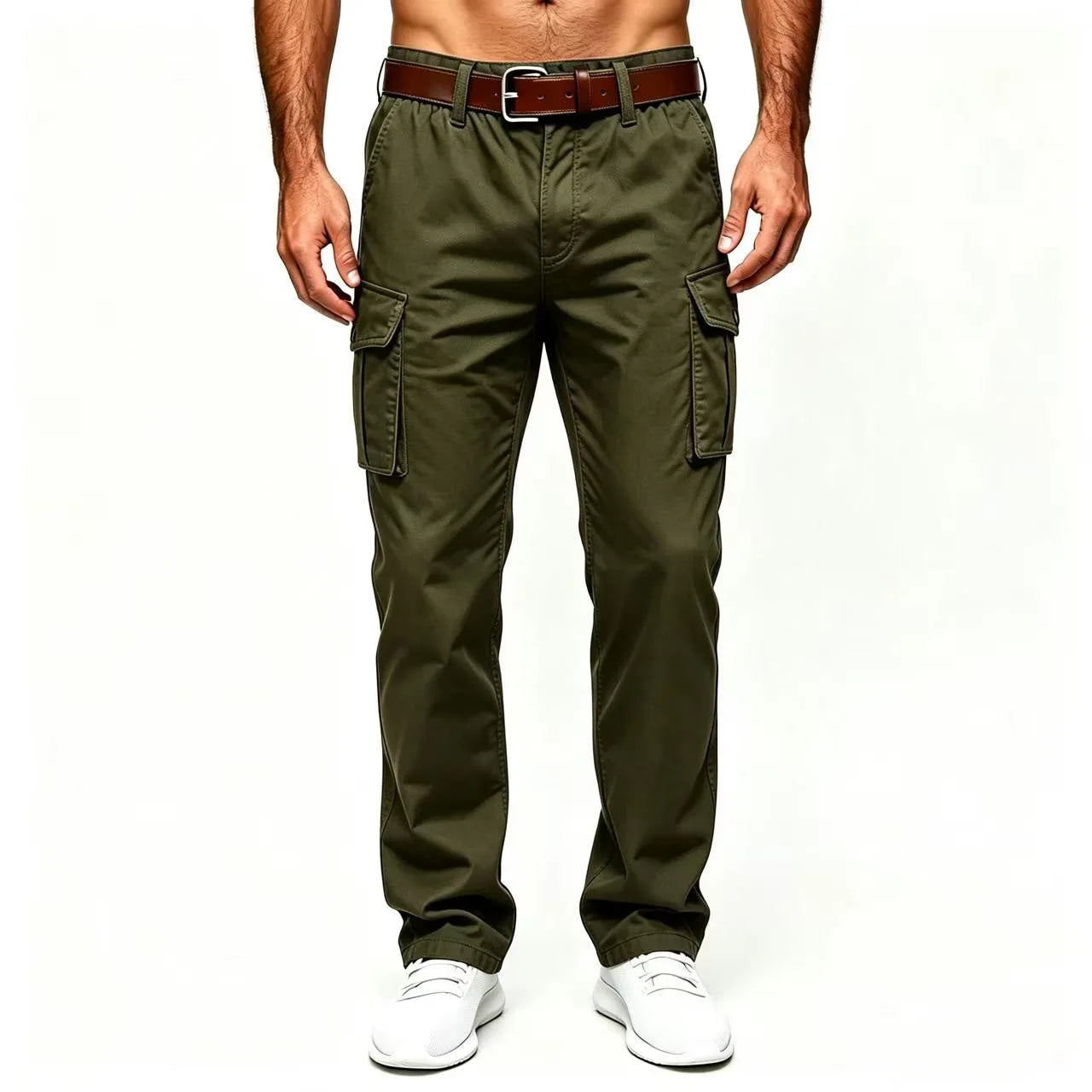 Male New Men Cotton Autumn Winter Patchwork Cargo Pants Multi Pocket Straight Tactical Work Outdoor Daily Wear Trousers 4 Colors