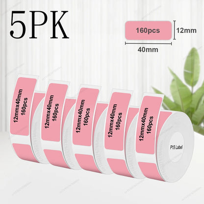 Termiska Etikettrullar P15 – Kompatibla med Marklife P15 P12 Phomemo D30 DELI Q2 – Vit Rosa Gul Blå Transparent Kabel 3/5/10-pack 2026