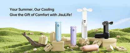 JISULIFE Handhållen Fläkt F8X – 4500mAh, 37h Drifttid, 3 Hastigheter, Powerbank & Ficklampa