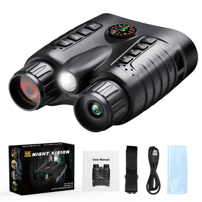 4K Night Vision Binoculars 64GB 8x Digital 400m Full Dark Infrared Telescope Goggles 3.2” Screen for Hunting Camping Boating