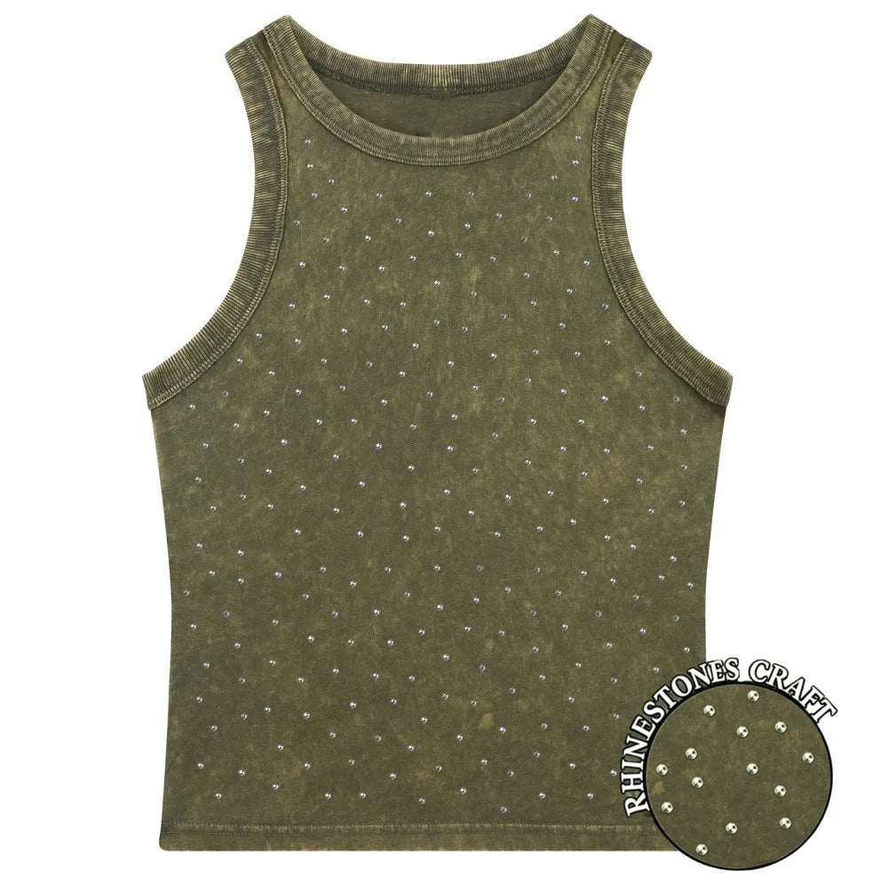 Dam Y2K Bomull Linne Crop Top – Tight Washed Streetwear Casual Sommar, 10 Färger M–XXL