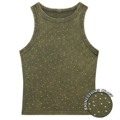 Dam Y2K Bomull Linne Crop Top – Tight Washed Streetwear Casual Sommar, 10 Färger M–XXL