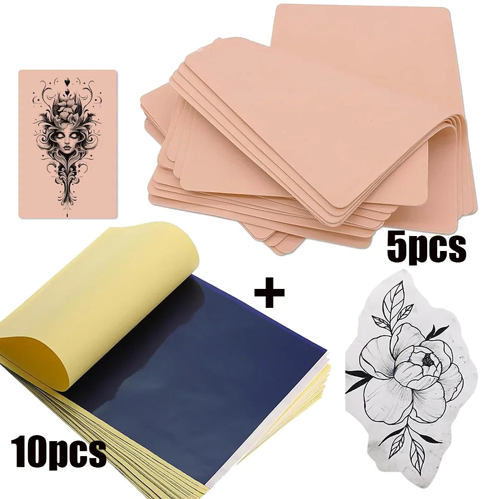 Tattoo Practice Skin and Tattoo Transfer Paper Kit Double Sided Fake Skin with Stencil Paper Set Permanent Makeup Tattoo Supply