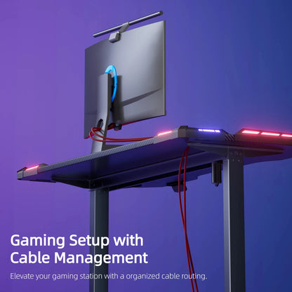 120/140/160cm Electric Height Adjustable Table, Ergonomic Gaming Desk with LED Lights, Carbon Fiber Desktop for Home Office