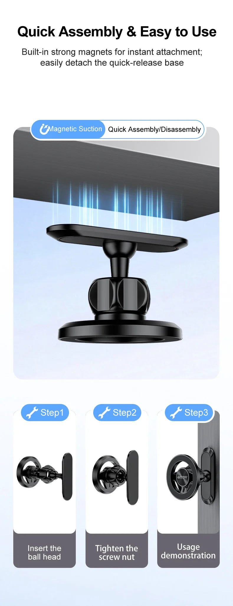 MagSafe Magnetic Phone Holder Double-Sided Strong Magnetic Stand 360° Rotating Anti Shake Metal Phone Mount for Golf Cart Gym