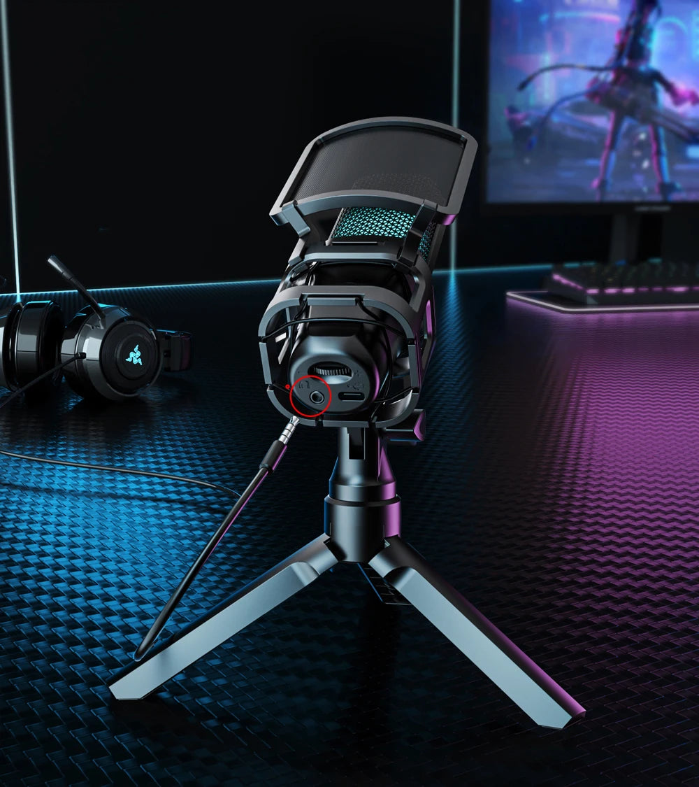 ZealSound A68S RGB USB-streamingmikrofon med boom arm och tripod