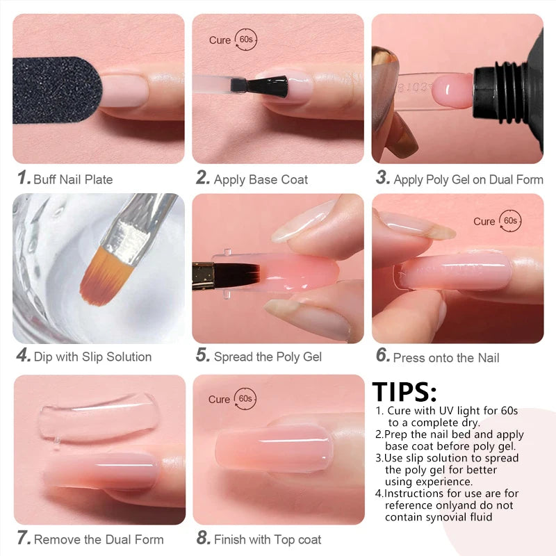 DUOLINGDAI Nail Art Extension Kit 15ml – Luktfri Quick Build Gel UV Skulptering 20 Nagelformar & Verktyg, 9 Färger