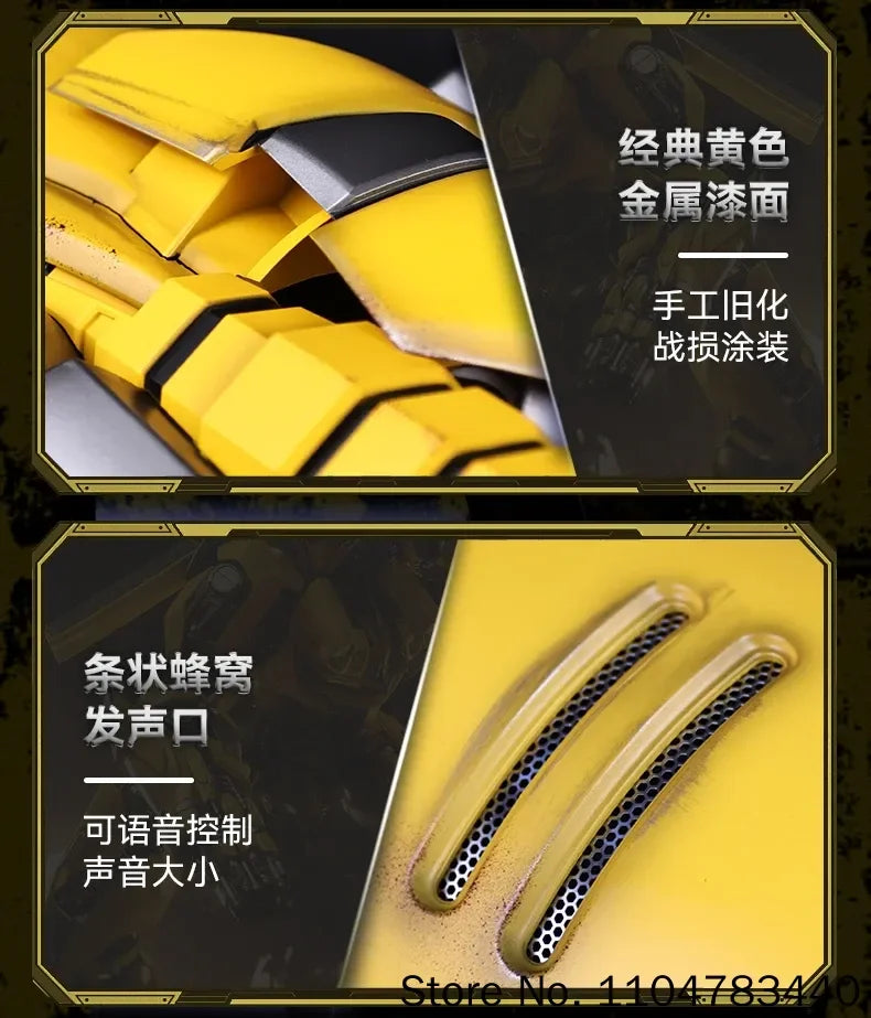 Bärbar Bumblebee hjälmleksak med armkanon och rollspelsdesign