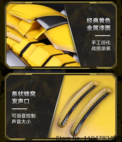 Bärbar Bumblebee hjälmleksak med armkanon och rollspelsdesign