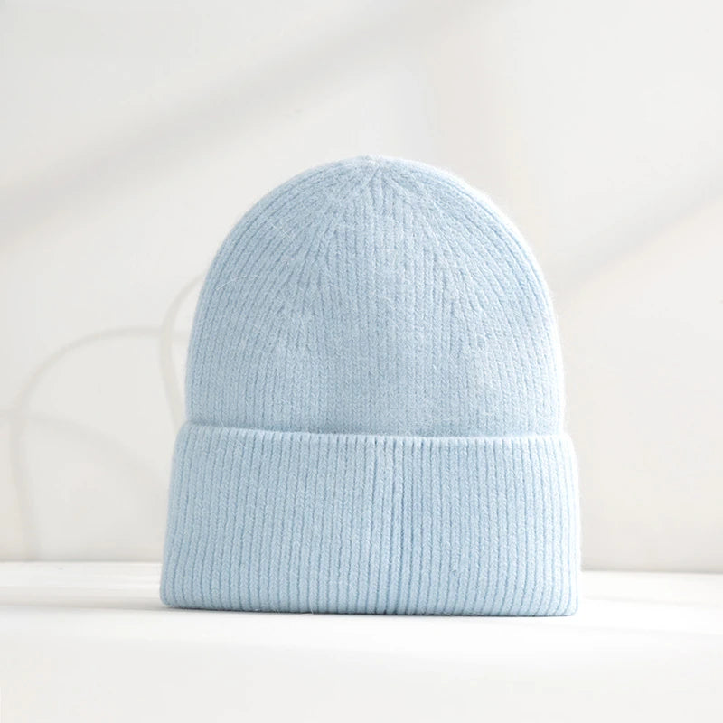 Fluffy Angora Hat Rabbit Fur Warm Winter hat For Womans Cashmere Wool Soft Beanies Blue Knitted Hat Outdoor Ski Female