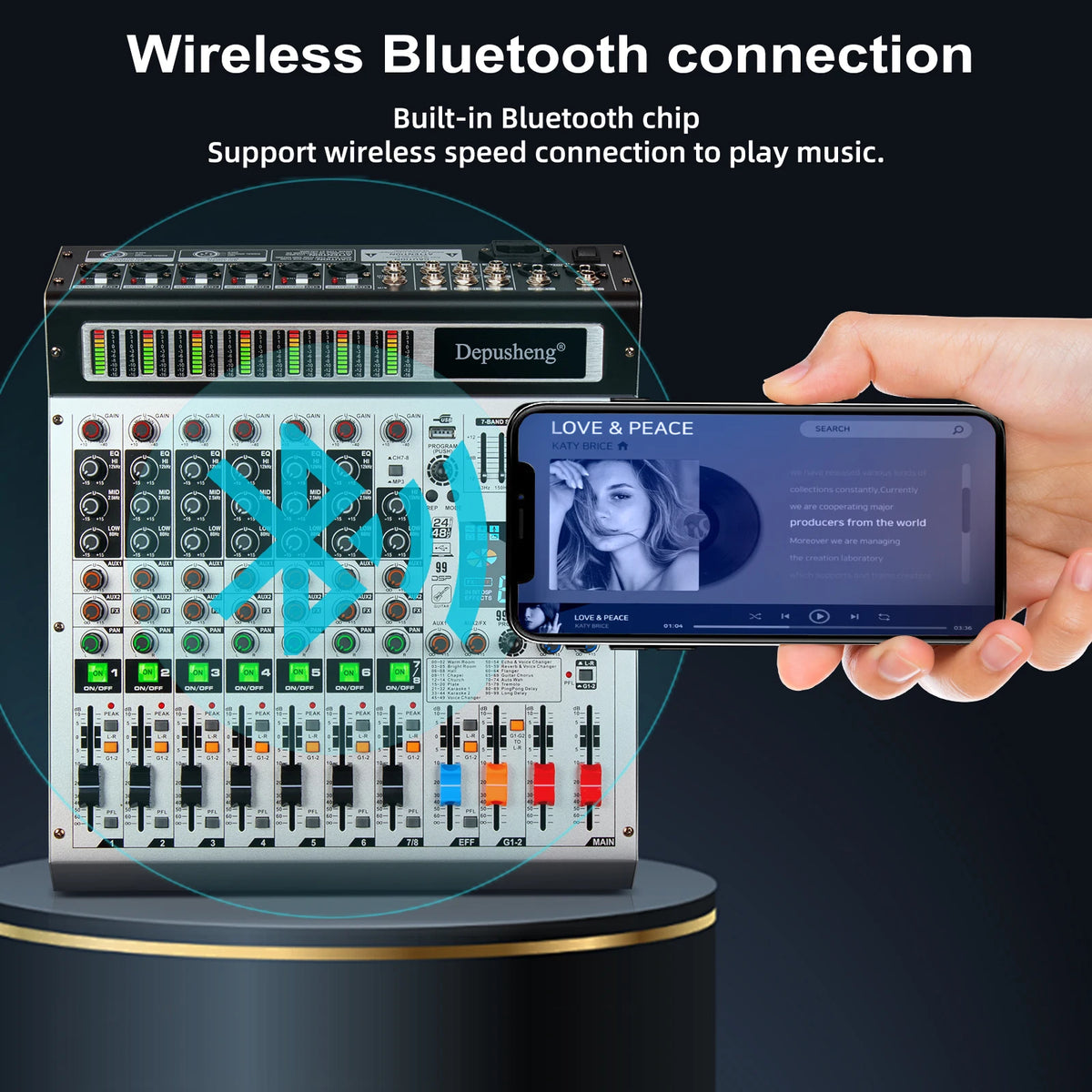 Depusheng AG8/AG12 ljudmixer med Bluetooth och 99 DSP-effekter