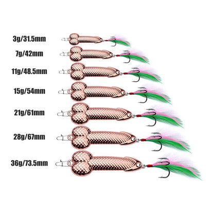 Metal Penis Spoon Lure 3g 7g 11g 15g 21g 28g 36g Hard Bait Tackle Sequin Vibrating Fishing Lure Artificial Bait Feather Hook VIB
