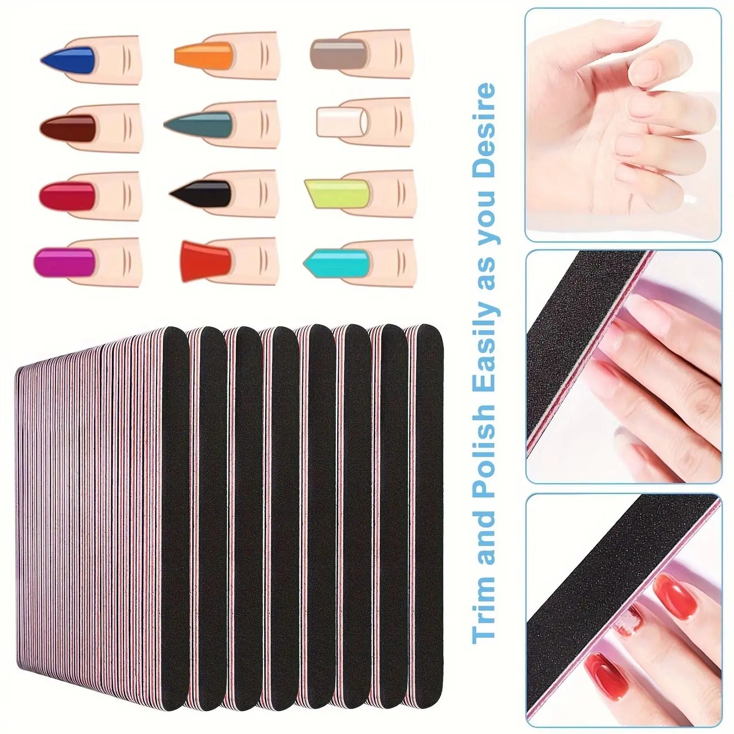 Nagelfiler 50/100-pack – Dubbelsidig 100/180 Korn Professionell för Naturliga & Akrylnaglar Gel Pedikyr