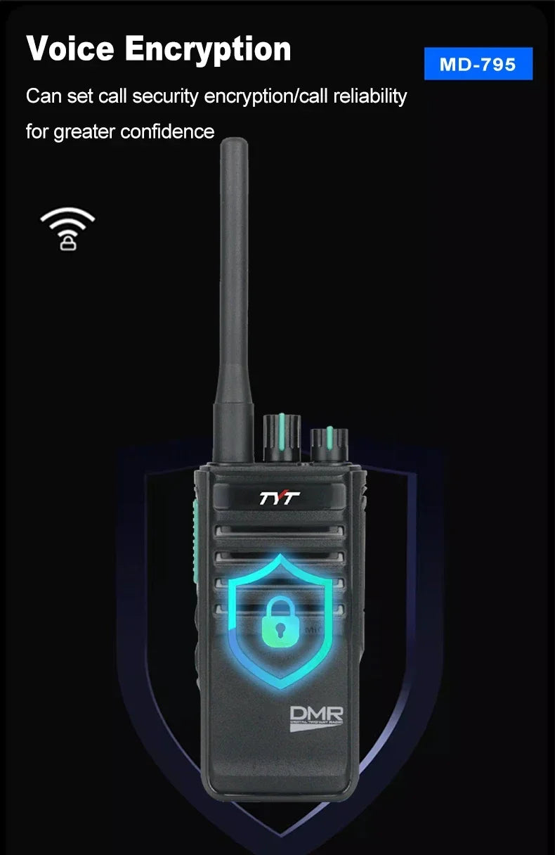 TYT MD-795 DMR Digital Walkie Talkie UHF 400-470MHz 4W/1W 64 Channels Voice Encryption Two Way Radio Long Range