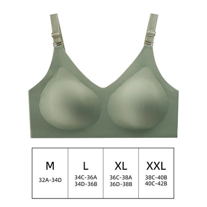 Women's Seamless Bras Ladies Thin Style Jelly Color Soft Bra Wireless Underwear Comfortable Lingerie Deep V Gather
