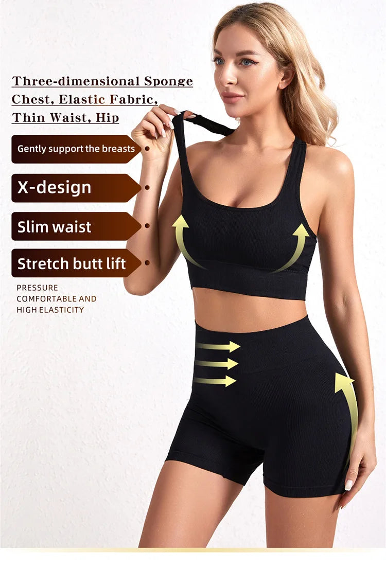 Dam Underkläderset – Sömlös BH & Trosor Crop Top Sport Yoga Fitness, 8 Färger M–XXL
