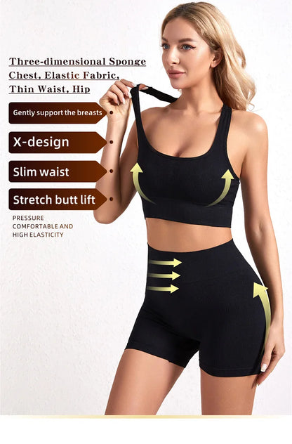Dam Underkläderset – Sömlös BH & Trosor Crop Top Sport Yoga Fitness, 8 Färger M–XXL