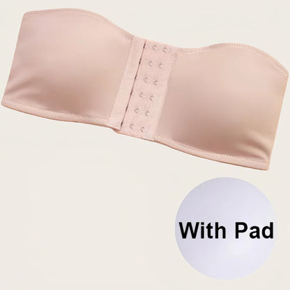 Plus Size Women's Front Fastening Bandeau Bras Strapless Push Up Wirefree Comfortable Bra Strapless Everyday Padded Bralette