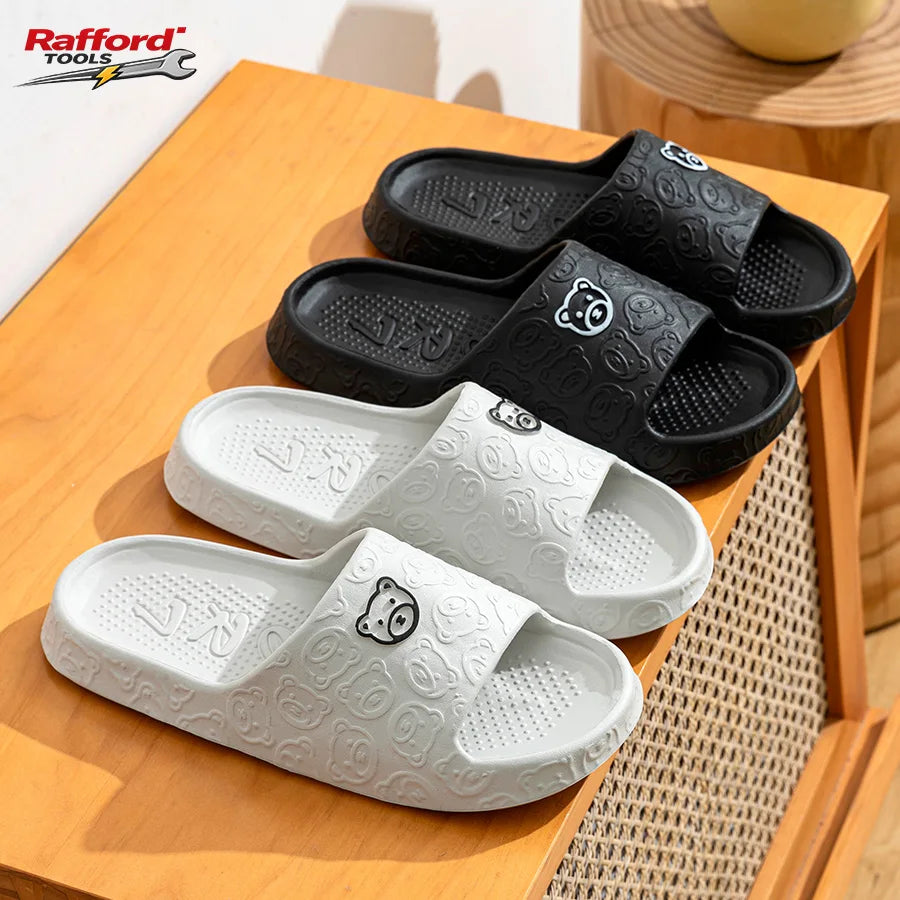 Rafford Bear Print Slides Soft Non-Slip Quick-Dry Unisex Sandals for Home Bathroom Dorm Couples Summer Shoes