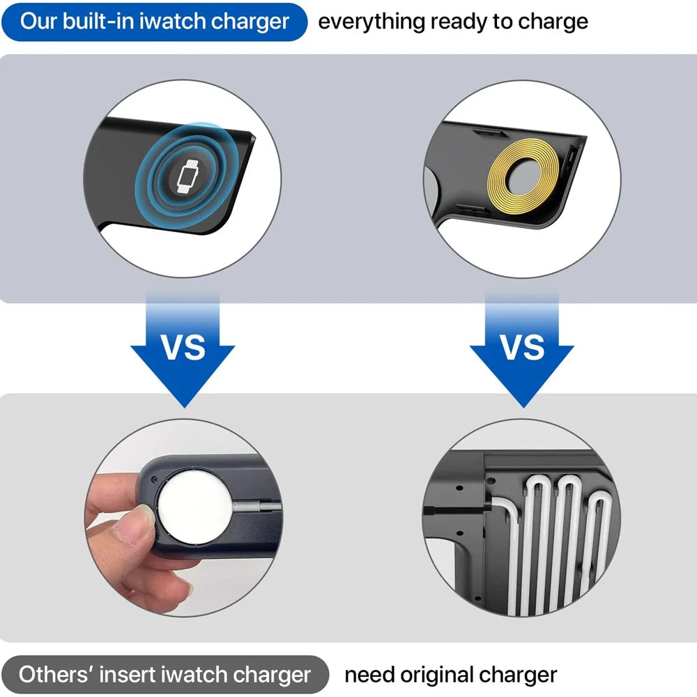 15W 3 in 1 LED Fast Wireless Charger Stand Foldable Charging Station For IPhone17-11 Apple Watch 9 8 7 6 5 Airpods Pro