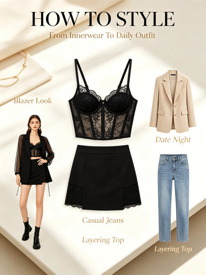 Sexy Women's Lace Fishbone Bandage Vest Black Slim Strapless Backless Female Corset 2026 Spring Summer Lady Beach Party Top New
