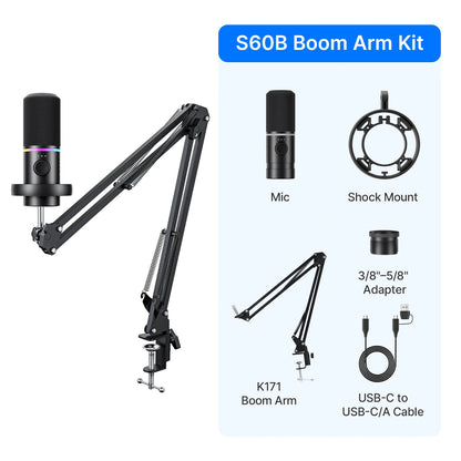 BOYA CastMic S60 USB/XLR Dynamic Microphone with RGB for Gaming, Streaming, Podcasts Studio Grade 4 in 1 Support Phone PC Laptop
