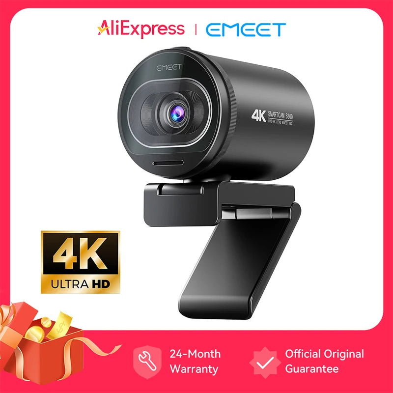 EMEET S600 Webbkamera 4K/60fps med Sony Sensor, Dubbla Mikrofoner & Integritetsskydd – TikTok & YouTube