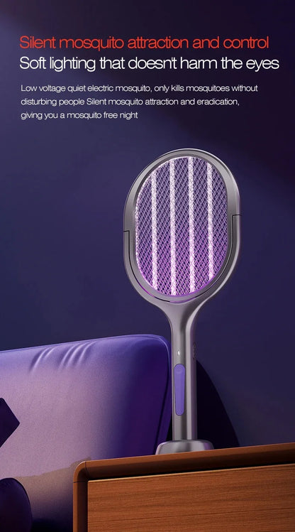 Telescopic Electric Mosquito Swatter & UV Trap Lamp, Extendable 109cm, Safe Physical Killer, Rechargeable, Wall Mount No Gap