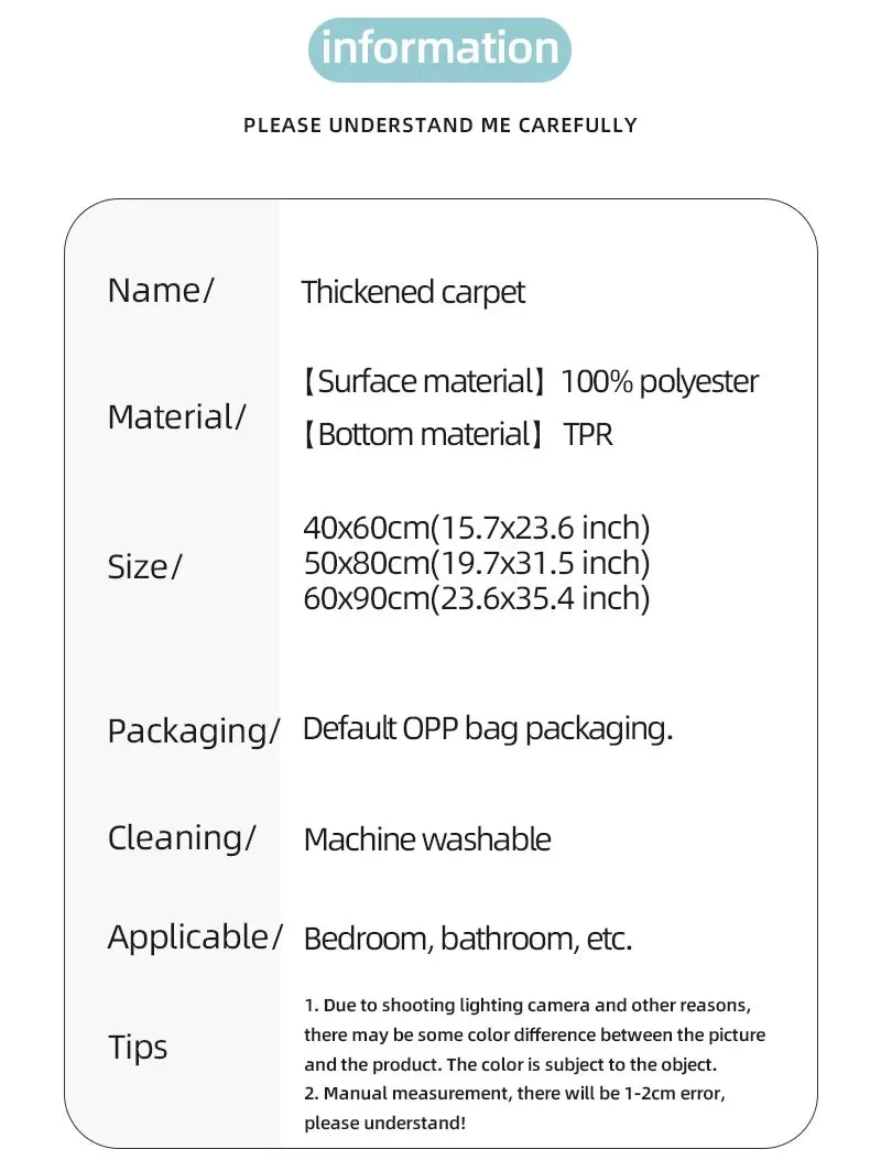 Rounded and thickened bathroom floor mat, bathtub absorbent mat, plush material, anti slip foot mat, entrance door mat, bathroom
