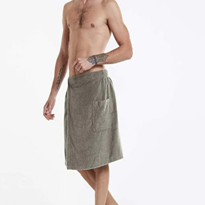 Men's Wearable Bath Wrap Towel With Pocket Adjustable Fastener Soft Terry Cloth Shower Wrap Skirt Spa Gym Sauna Home Bath Robe