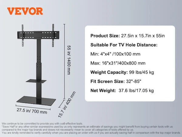SucceBuy TV Stand Mount Swivel Tall TV Stand for 32 to 85 inch TV Height Adjustable Portable Floor TV Stand Max VESA 600 x 800mm