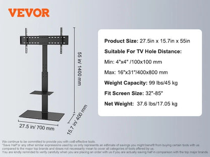SucceBuy TV Stand Mount Swivel Tall TV Stand for 32 to 85 inch TV Height Adjustable Portable Floor TV Stand Max VESA 600 x 800mm