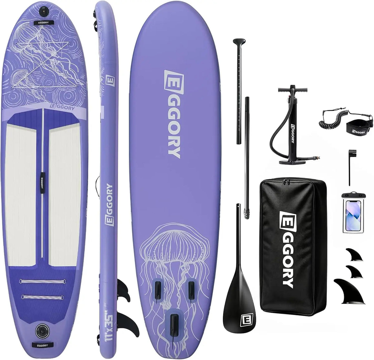 EGGORY Uppblåsbar SUP-bräda – Ca 335 cm, 7 Designs, Komplett Set, Skickas från Tyskland