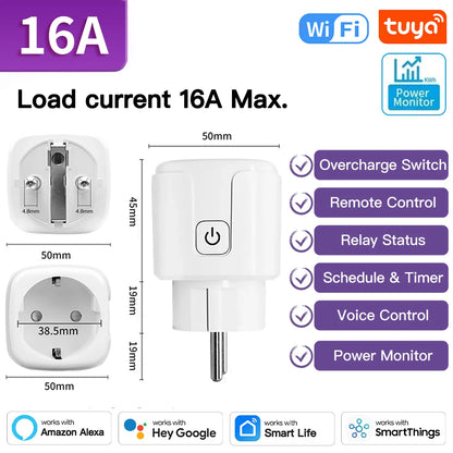TNCE Tuya Smart Plug WiFi/Zigbee3.0 Socket 16A/20A Power Monitor Remote Control Smart Life APP Remote Control Voice Contr Alexa