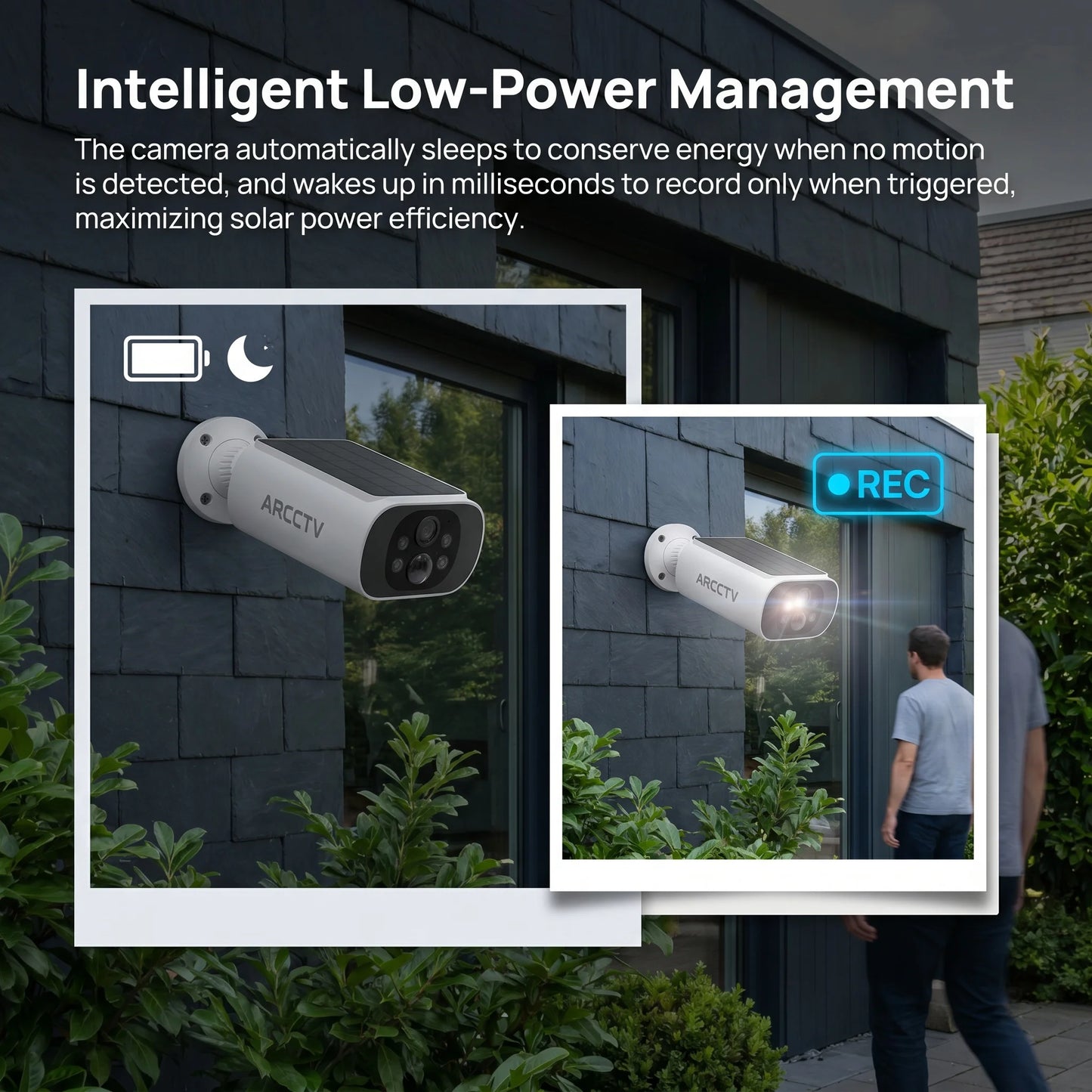 ARCCTV 2K WiFi Solar Camera Color Night Vision Two Way Talk FHD Surveillance Camera Outdoor Wireless IP66 Waterproof Siren Alarm