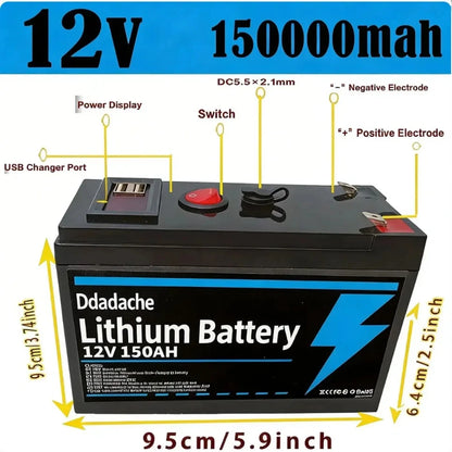 LiFePO4 Batteri 12V 150Ah – 4000+ Djupcykler, Smart BMS, ~10års Livslängd, ca 1,1kg, 18650-celler, Kajak/Båt/Sol/UPS/Off-Grid, EU-lager (Frankrike)