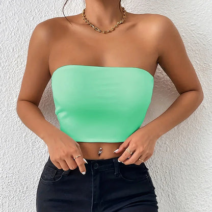 Dam Issilke Crop Top Sömlös – Axelbandslös Halkfri Tunn Andningsbar Sommar, 13 Färger XS–L