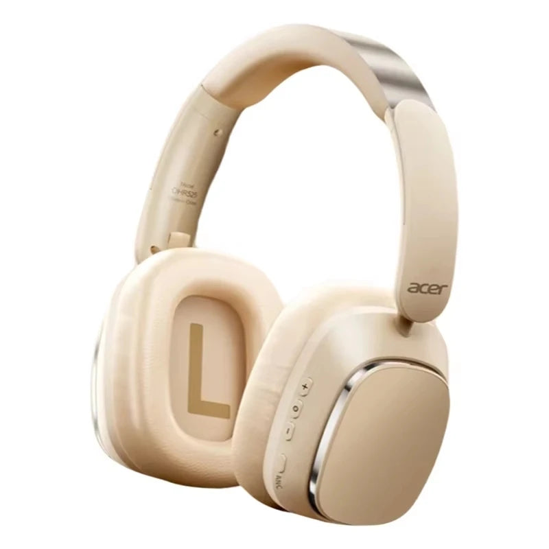 Acer OHR525 Bluetooth Headset ANC – Aktiv Brusreducering -48dB ENC 128h Batteritid 1000mAh USB-C Hopfällbar CE Beige Svart