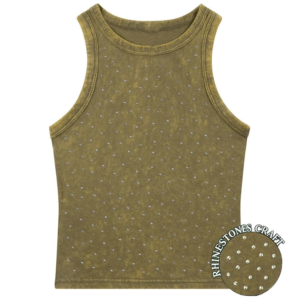 Dam Y2K Bomull Linne Crop Top – Tight Washed Streetwear Casual Sommar, 10 Färger M–XXL