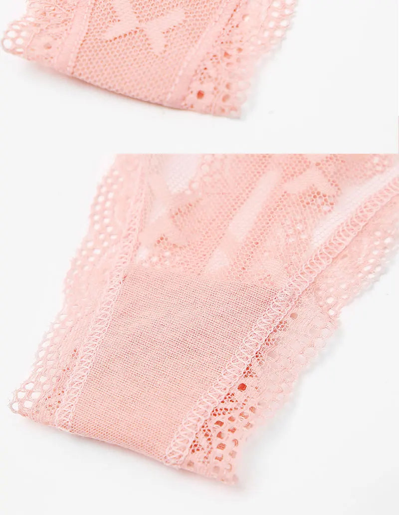 FINETOO Sexy Lace Thong Panties for Women Floral Low Waist Hollow Out Transparent G-String Solid Color Comfort Female Lingerie