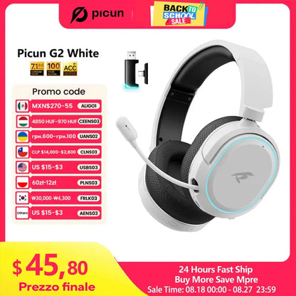 Picun G2 Trådlöst Gaming Headset – Bluetooth 2.4GHz 7.1 Surround 5ms ENC 100h 1000mAh AAC CE/FCC/RoHS PS4 PS5 PC Switch