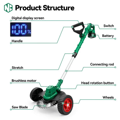 NEWBENY 3-i-1 Trådlös Borstlös Gräsklipparé Trimmer Såg 21V – Makita-kompatibel LED-display Förlängningsbar Trädgård 2026