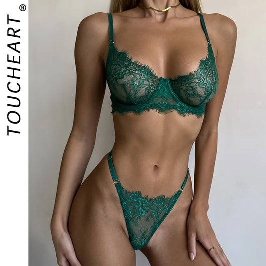 Spets Lingerieset – Genomskinlig, Exponerad Midja & Hålmönster, Flera Färger, S–XL