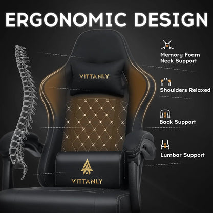 Vittanly Gaming Chair Ergonomic Gaming Chair with Headrest, Lumbar Cushion and Footrest, Height-Adjustable Rotating Office Chair