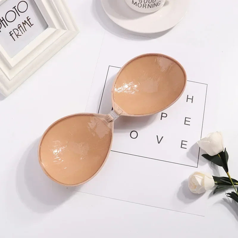 1/2Pcs Sexy Women Invisible Push Up Bras Reusable Adhesive Self-Adhesive Silicone Front Closure Sticky Bra Black Skin Strapless