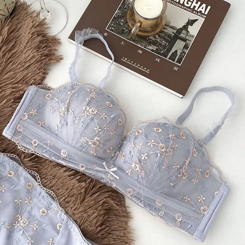 Lace Floral Embroidery Sexy Bra Comfortable Adjustable Women Underwear 3/4 Cup Wireless Girl Brassiere Bralette