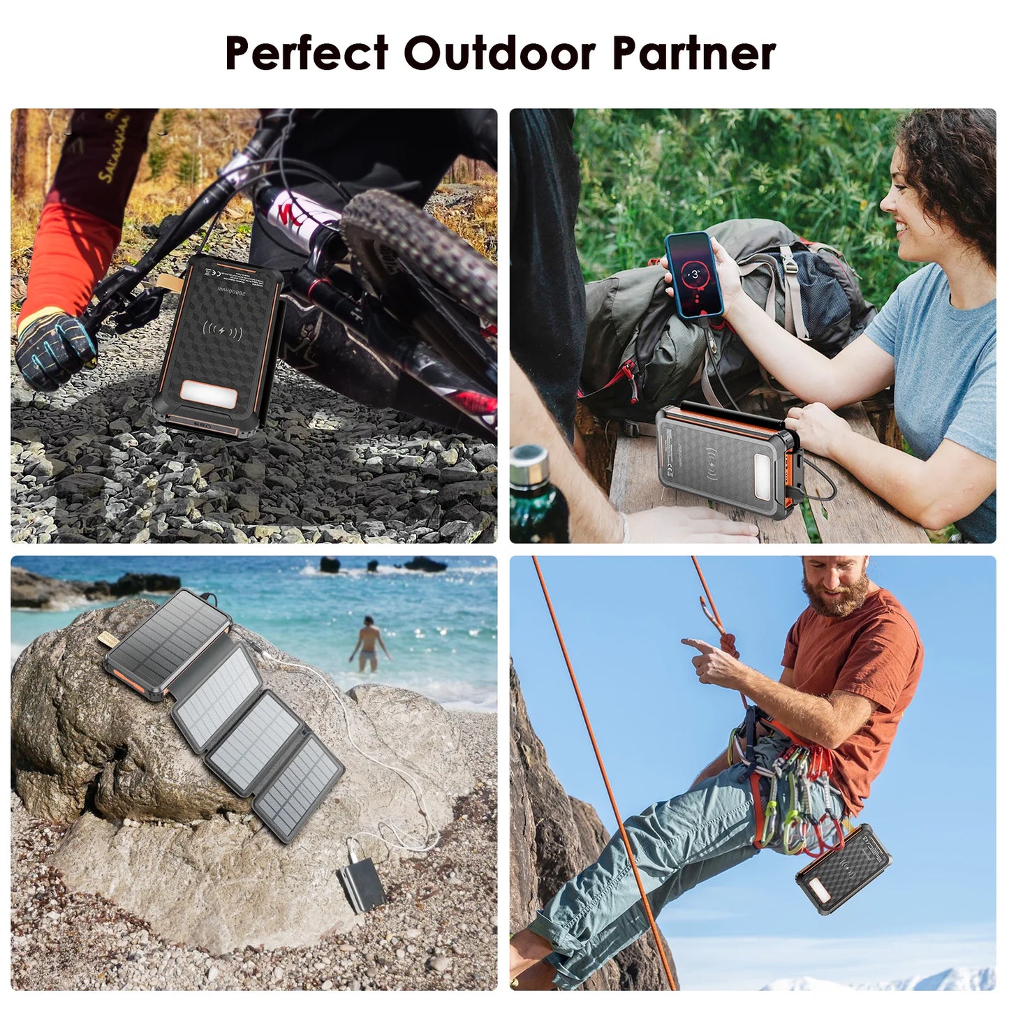 26,800 MAh Fast Solar Charger QC PD 22.5 W Solar Power Bank, 3 Outputs 4 Foldable Panels Charges External Battery, Camping Light