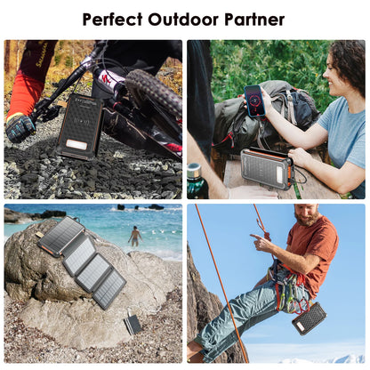 26,800 MAh Fast Solar Charger QC PD 22.5 W Solar Power Bank, 3 Outputs 4 Foldable Panels Charges External Battery, Camping Light