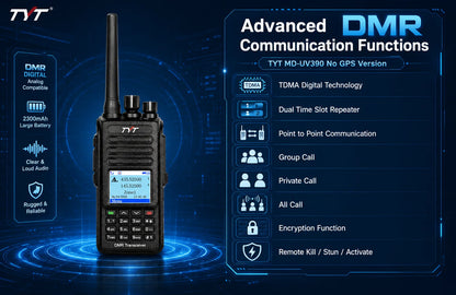 TYT MD-UV390 Dual Band DMR Two Way Radio VHF UHF Digital Analog Handheld Walkie Talkie GPS IP67 3000 Channels
