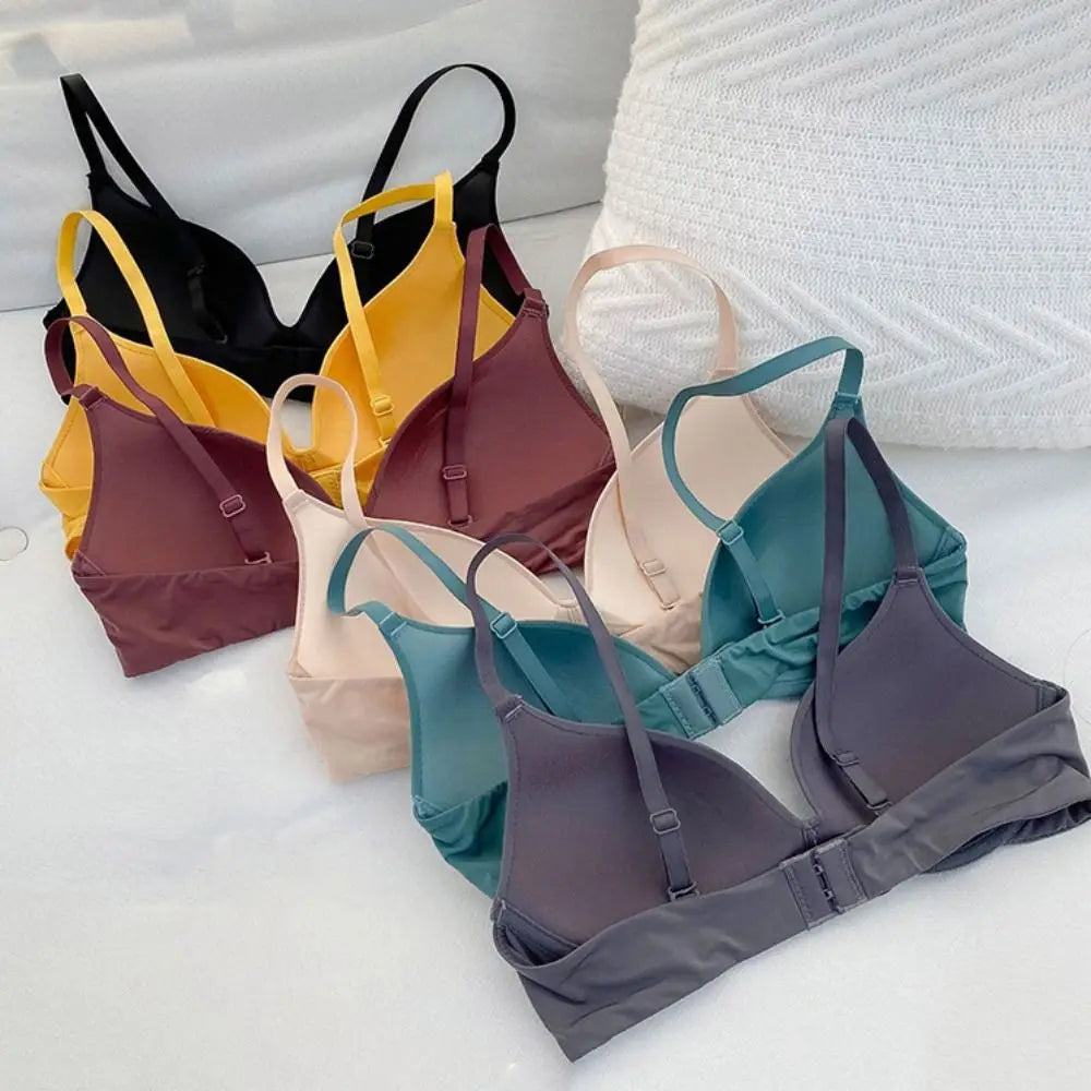 Solid Color Adjustable Push Up Bra Anti-sagging Shockproof Seamless Underwear Lingerie Wireless Deep V Bra Women